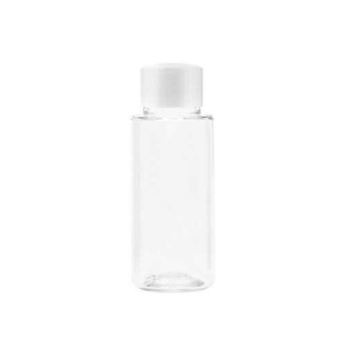Bezbarwna butelka 50 ml, w zestawie z białą, gładką nakrętką, plastikowe opakowanie, suplementacja, próbki, zestawy testowe, kosmetyki, 50 ml PET + NAK WH 24/410.