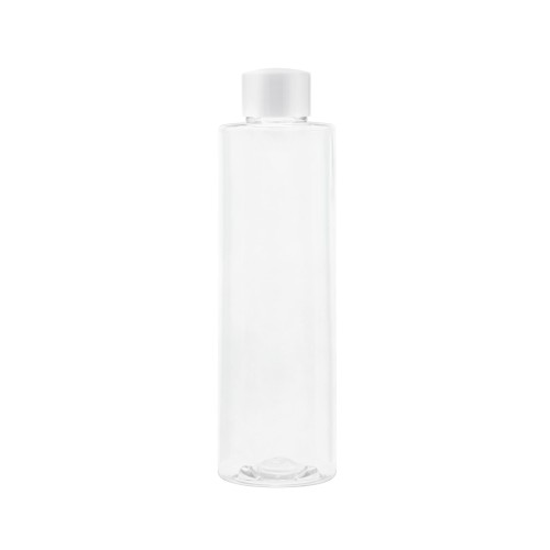 Bezbarwna butelka 200 ml, w zestawie z białą nakrętką, plastikowe opakowanie, szczelne zamknięcie, oleje techniczne, smary w płynie, płyny do masażu, olejki do brody, 200 ml PET + NAK WH 24/410.