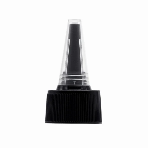 Czarny aplikator dzióbek 24/410 z otworem 3 mm do precyzyjnego dozowania wcierek, serum, olejków, odżywek, kosmetyków i preparatów trychologicznych. Aplikator do butelek PET z gwintem 24/410 umożliwiający kontrolowaną aplikację.