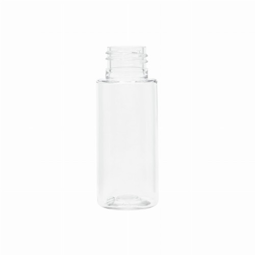 Bezbarwna plastikowa, butelka 50 ml, uniwersalne opakowanie, trwała, odporna, lekka, próbki kosmetyczne, preparaty laboratoryjne, podróżne opakowania na płyny, kosmetyki, 50 ml PET 24/410.