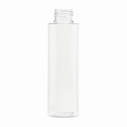 Transparentna butelka PET 100 ml z gwintem 24/410 i cylindrycznym kształtem CR. Przezroczyste opakowanie do kosmetyków, wcierek, serum, odżywek, preparatów pielęgnacyjnych, fryzjerskich i trychologicznych oraz produktów płynnych.
