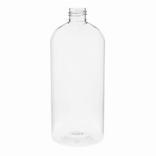 Transparentna butelka PET 500 ml z gwintem 24/410 w kształcie Boston Round. Przezroczyste opakowanie do kosmetyków, odżywek, serum, płynów pielęgnacyjnych, preparatów fryzjerskich, trychologicznych i produktów beauty.