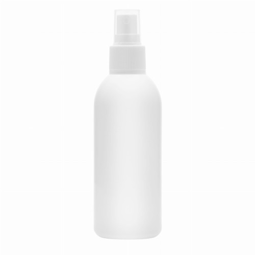 Biała butelka 200 ml HDPE, w zestawie z białym atomizerem ryflowanym, precyzyjne dozowanie, opakowanie podróżne, atomizer zapewnia delikatną mgiełkę, tester, mgiełki do ciała, preparaty fryzjerskie,  200 ml HDPE + AT WH R 24/410.