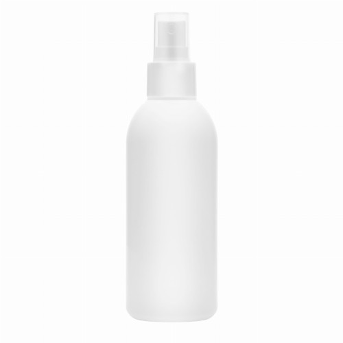 Biała butelka 200 ml HDPE, w zestawie z białym atomizerem gładkim, precyzyjne dozowanie, opakowanie podróżne, atomizer zapewnia delikatną mgiełkę, tester, mgiełki do ciała, preparaty fryzjerskie,  200 ml HDPE + AT WH G 24/410.