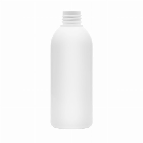 Biała butelka HDPE 200 ml z gwintem 24/410. Opakowanie do płynnych suplementów diety, witamin w płynie, ekstraktów roślinnych i preparatów mineralnych. Przed użyciem należy sprawdzić kompatybilność zawartości z HDPE.