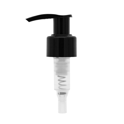 Czarna pompka dozująca do butelek kosmetycznych, trwała, estetyczna, idealna do mydeł, balsamów, kosmetyków płynnych, żele pod prysznic, PO BL 24/410.
