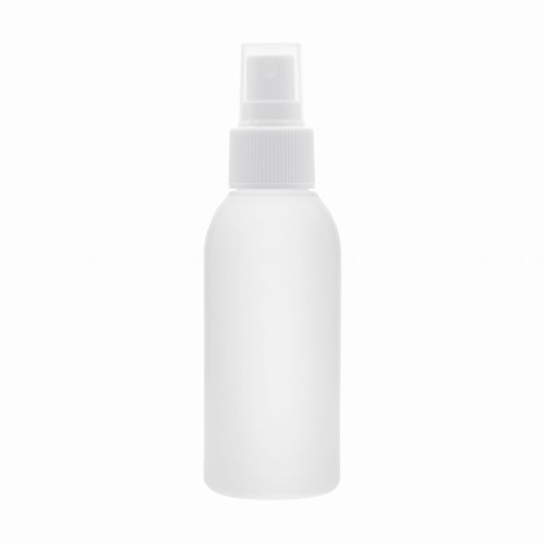 Biała butelka HDPE 100 ml z białym atomizerem ryflowanym 24/410. Opakowanie kosmetyczne do testerów, próbek, toników i mgiełek. Atomizer zapewnia delikatne rozpylanie. Kompaktowa butelka podróżna. 100 ml HDPE + AT WH R 24/410.