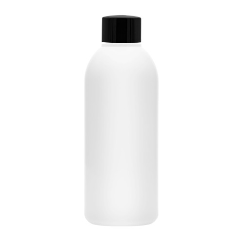 Biała butelka 200 ml HDPE, w zestawie z czarną nakrętką, plastikowa, możliwość wielokrotnego użytku, środki higieniczne, preparaty czyszczące, 200 ml HDPE + NAK BL 24/410.