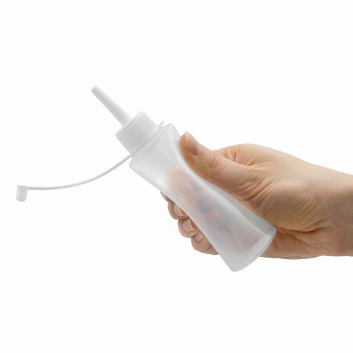 Butelka 100 ml LDPE, w zestawie z białym aplikatorem typu dzióbek, dokładny, smukły kształt, miękkie ścianki, precyzyjna końcówka, aplikacja preparatów do skóry zwierząt, dozowanie barwników, pigmentów, 100 ml LDPE 22/410 + APL WH  22/410.