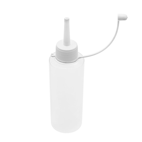 Butelka 100 ml LDPE, w zestawie z białym aplikatorem typu dzióbek, dokładny, smukły kształt, miękkie ścianki, precyzyjna końcówka, aplikacja preparatów do skóry zwierząt, dozowanie barwników, pigmentów, 100 ml LDPE 22/410 + APL WH  22/410.