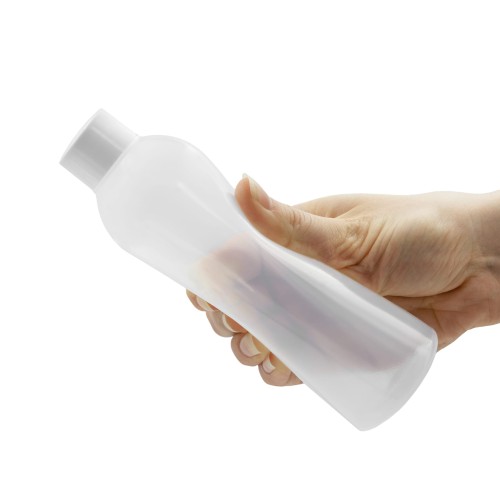 Butelka 250 ml LDPE, w zestawie z białą nakrętką, odporna na pękanie, łatwość dozowania zawartości poprzez lekkie ściśnięcie, szczelne zamknięcie, do olejów, smarów, olejki do masażu, płyn do prasowania, mydło w płynie, 250 ml LDPE + NAK WH 24/410.