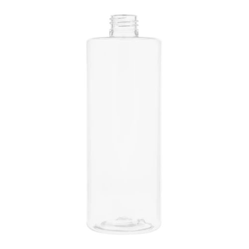 Bezbarwna butelka PET 400 ml z gwintem 24/410, lekka, cylindryczna i odporna na uszkodzenia. Butelka kosmetyczna do płynnych kosmetyków, preparatów pielęgnacyjnych, produktów do dezynfekcji oraz mieszanek DIY.