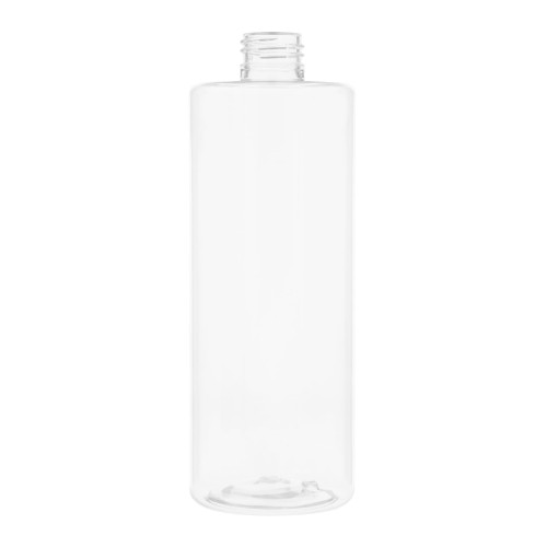 Bezbarwna butelka PET 400 ml 24/410, lekka i odporna na uszkodzenia, o cylindrycznym kształcie. Butelka kosmetyczna do kosmetyków płynnych, preparatów pielęgnacyjnych, dezynfekcji, chemii gospodarczej i mieszanek DIY.