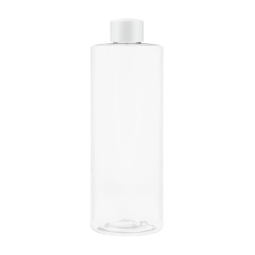 Bezbarwma butelka 400 ml PET, w zestawie z białą gładką, nakrętką, prosta, szczelna, uniwersalna, do przechowywania własnych mieszanek, chemia warsztatowa, kosmetyki handmade, zestawy testowe, opakowania magazynowe, 400 ml PET + NAK WH 24/410.
