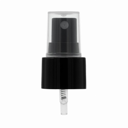 Czarny gładki atomizer 24/410 typu mgiełka do równomiernego rozpylania. Do kosmetyków, perfum, toników, hydrolatów, płynów pielęgnacyjnych oraz wybranych środków dezynfekujących. AT BL G 24/410.