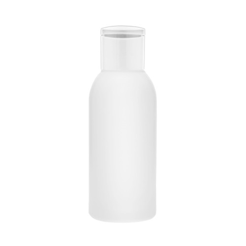 Biała butelka 100ml HDPE, w zestawie z białą nakrętką typu Flip Top, praktyczne zamknięcie, wielokrotnego użytku, precyzyjne dozowanie bez odkręcania, próbki, testery, produkty podróżne, kosmetyka gabinetowa, 100 ml HDPE + FT  WH 24/410.