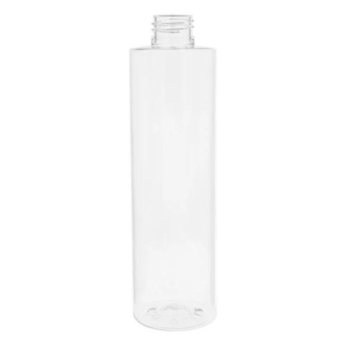 Bezbarwna plastikowa butelka 250 ml, cylindryczny kształt, wygodny chwyt, lekka, trwała, chemia gospodarcza, gastronomia, środki czyszczące, kosmetyki, 250 ml PET 24/410.