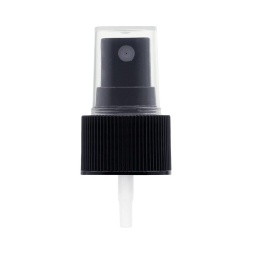Czarny atomizer ryflowany 24/410, karbowany spryskiwacz typu mgiełka do równomiernej aplikacji kosmetyków, perfum, toników, hydrolatów, mgiełek i płynów pielęgnacyjnych, AT BL R 24/410.