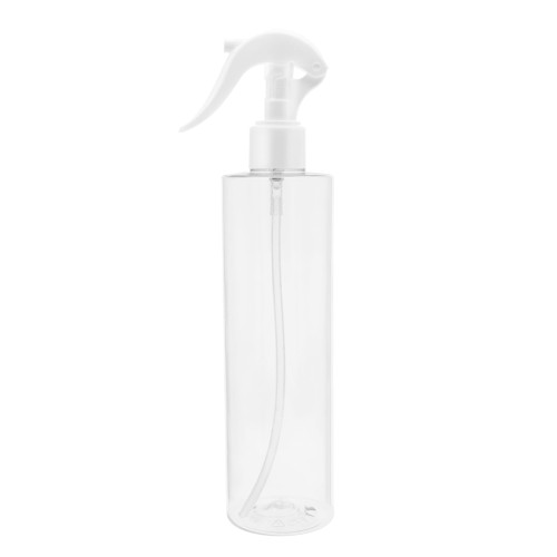 Bezbarwna plastikowa butelka 250 ml PET, w zestawie z białym mini triggerem, rozpylaczem, precyzyjne dozowanie, chemia gospodarcza, motoryzacja, detergenty, 250 ml PET 24/410 + TR WH 24/410.