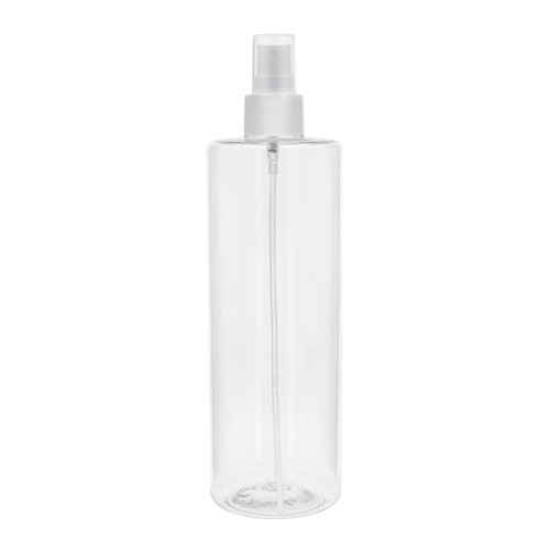 Bezbarwna butelka 300 ml PET, w zestawie z białym gładkim atomizerem, estetyczny, uniwersalny design, mgiełka dla dzieci, toniki, mgiełki do twarzy, kosmetyka naturalna, salony beauty, SPA, gabinety kosmetyczne, 300 ml PET 24/410 + AT WH G 24/410.