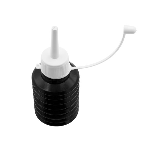 Czarna butelka 60 ml, harmonijka, w zestawie z białym aplikatorem typu dzióbek, plastikowe, precyzyjne dozowanie, wielokrotnego użytku, kosmetyka samochodowa, preparaty serwisowe, kosmetyki, szampony, odżywki, olejki.