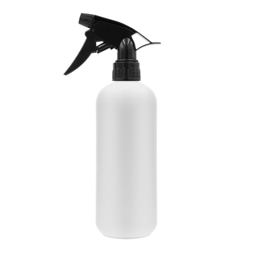 Biała butelka 500 ml HDPE, w zestawie z czarnym triggerem, rozpylaczem, opryski roślin, środki do tapicerki, preparaty do wnętrza auta, odkamieniacz, preparaty fryzjerskie, 500 ml HDPE WH 28/410 + TRC BL 28/410.