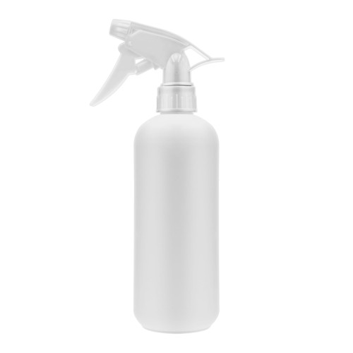 Biała butelka 500 ml HDPE, w zestawie z białym triggerem, rozpylaczem, spryskiwaczem, szczelna, nawozy płynne, opryski roślin, preparaty do pielęgnacji roślin, środki do tapicerki, płyn do kuchni, 500 ml HDPE WH 28/410 + TRC WH 28/410.