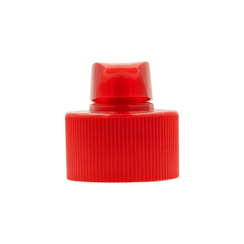 Czerwone zamknięcie flip-top 28/410 z otworem 2,5 mm wykonane z PP/PE. Flip-top do butelek kosmetycznych HDPE, opakowań na szampony, odżywki, żele i balsamy oraz butelek do chemii, detergentów i płynów użytkowych.