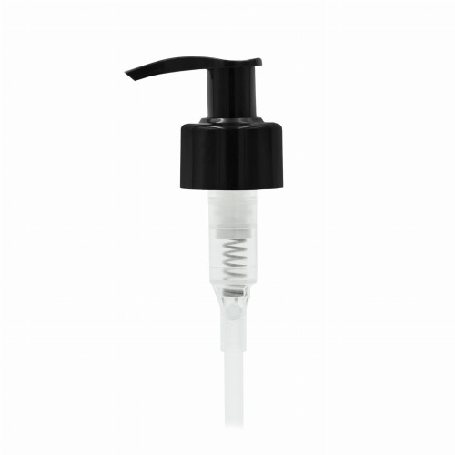 Czarna pompka dozująca do butelek kosmetycznych, trwała, estetyczna, idealna do mydeł, balsamów, kosmetyków płynnych, gwint 28/410, POBL 28/410.
