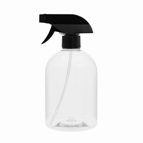 Bezbarwna butelka 500 ml, w zestawie z czarnym triggerem typu spryskiwacz, szczelne zamknięcie, do pracy ręcznej, łatwe dozowanie produktu, uniwersalny wyglą, płyny do pielęgnacji wnętrz aut, środki dezynfekujące, 500 ml 28/410 + TR BL 28/410.