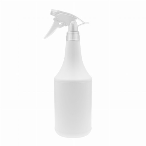 Biała, uniwersalna butelka HDPE 100 ml, z długą szyjką, w zestawie z białym triggerem/spryskiwaczem,  odporna na działanie środków chemicznych, zastosowanie profesjonalne, przemysłowe, warsztatowe, ME28/410.1000 ml HDPE ME28 + TRC WH 28/410.