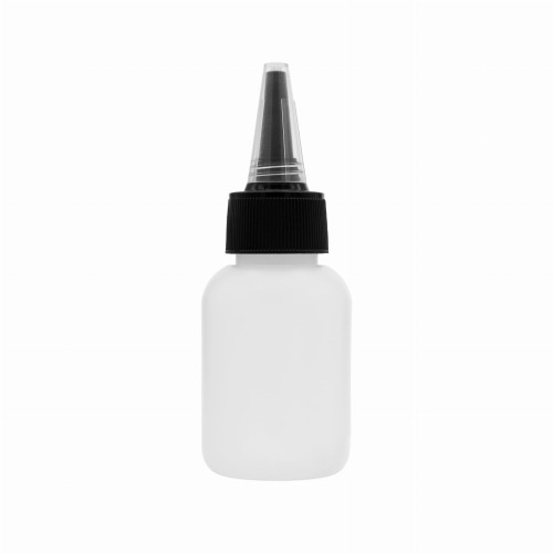 Butelka 50 ml PE,  w zestawie z czarnym aplikatorem typu dzióbek, do dozowania płynów, preparatów, gwint 24/410, 50 PE+APLBL 24/410.