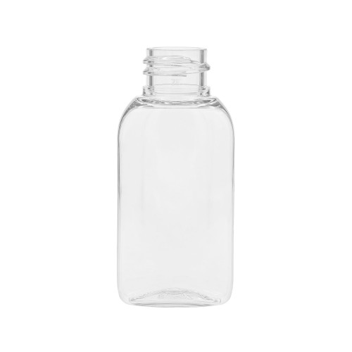 Transparentna **butelka PET 30 ml owalna OV z gwintem 20/410**, wysokością 75 mm i wymiarami 34 × 24 mm. Mała butelka kosmetyczna do serum, olejków, wcierek, próbek, kosmetyków hotelowych, produktów beauty i travel size.