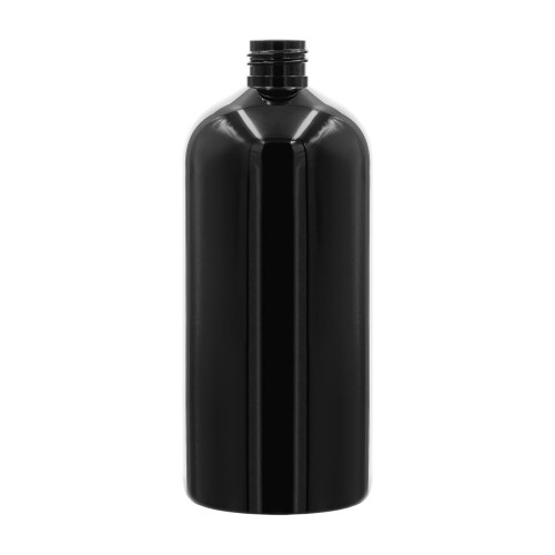 Czarna butelka PET 500 ml, estetyczna, funkcjonalne opakowanie, wygląd premium, do kosmetyków, preparatów płynnych, gwint 24/410, 500 PETBRBL 24/410.