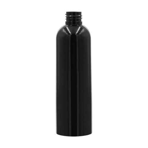 Czarna butelka PET 250 ml, estetyczna, funkcjonalne opakowanie, wygląd premium, do kosmetyków, preparatów płynnych, gwint 24/410, 250 PETBRBL 24/410.