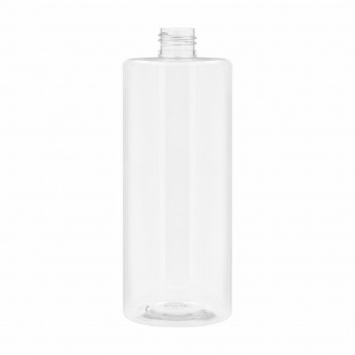 Bezbarwna butelka PET 500 ml, prosty, uniwersalny kształt, do kosmetyków płynnych, półpłynnych, żele, linie private label, kosmetyki profesjonalne, kompatybilna z pompkami, atomizerami, nakrętkami, gwint 24/410, 500 PETCR 24/410.