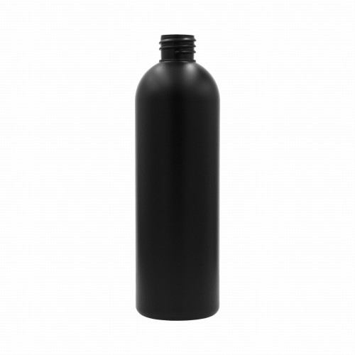 Czarna butelka HDPE 500ml, lekka, trwała, smukła,  odporna chemicznie, do detailingu, do kosmetyków, szamponów, balsamów, preparatów płynnych, gwint 28/410, 500 HDPEBRBL 28/410.