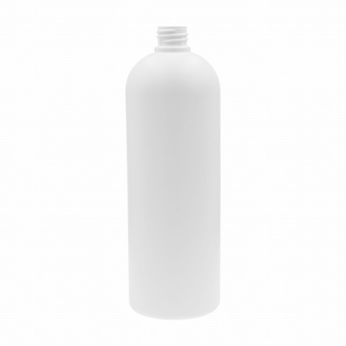 Biała **butelka HDPE 1000 ml 1 l Boston Round** z gwintem 28/410, wys. 247 mm i szer. 82 mm. **Butelka HDPE do chemii technicznej**, olejów, emulsji, detailingu i preparatów przemysłowych, do kompletowania z aplikatorem dzióbkiem.