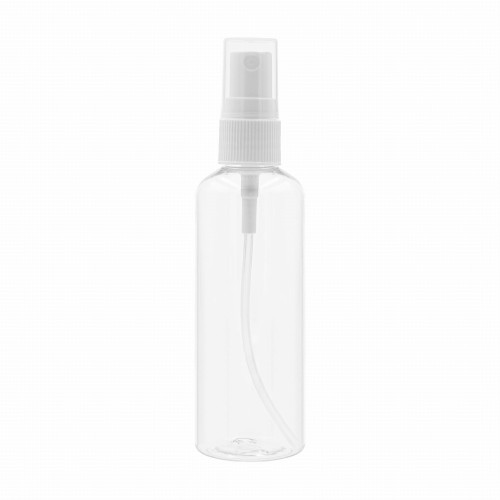 Bezbarwna butelka PET 100ml, lekka, trwała, plastikowa, w zestawie z atomizerem ryflowany, karbowany, do kosmetyków, preparatów płynnych, 100PETBR 20/410+ATWH 20/410.