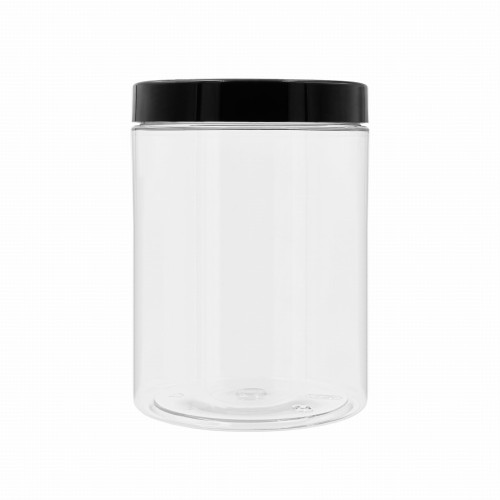 Transparentny słoik PET 1000ml, pojemnik plastikowy na żywność w zestawie z wygodną, białą nakrętką z uszczelnieniem, 1000 PETSC 100/400+NAKUBL 100/400.