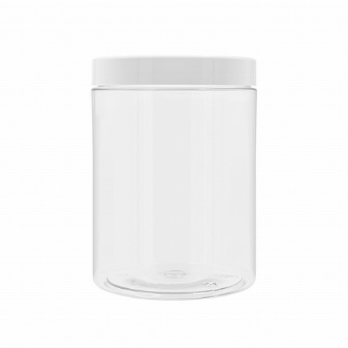 Transparentny słoik PET 1000 ml, pojemnik plastikowy na żywność w zestawie z wygodną, białą nakrętką z uszczelnieniem, 1000 PETSC 100/400+NAKUWH 100/400.