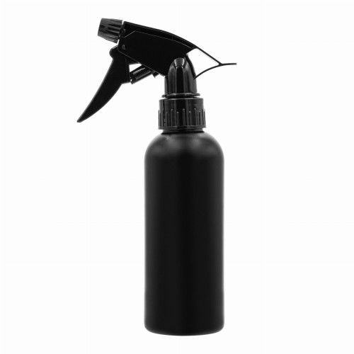 Czarna butelka HDPEBR28BL 250 ml z gwintem 28/410, w zestawie z czarnym spryskiwaczem ręcznym typu trigger TRC BL 28/410, przeznaczona do detailingu, chemii gospodarczej, środków czyszczących.