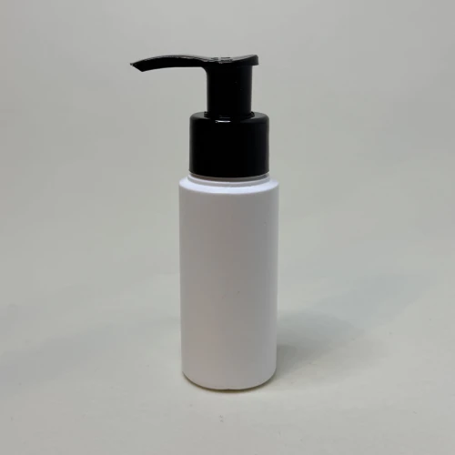 Biała butelka 50 ml cylindryczna HDPE pompka czarna 24/410