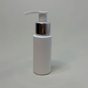 Dozownik 50 ml biała cylindryczna butelka HDPE pompka srebrna 24/410