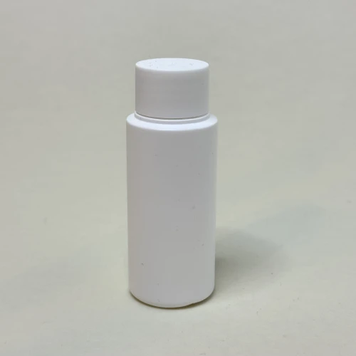 Biała butelka 50 ml cylindryczna HDPE, w zestawie z białą, gładką nakrętką, plastikowe opakowanie, suplementacja, próbki, zestawy testowe, kosmetyki, 50HDPECR24410WH+NAKWH24410.