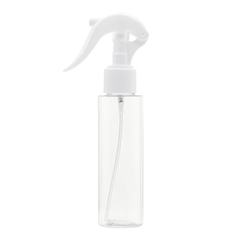 Bezbarwna butelka 100 ml PET, w zestawie z białym mini triggerem, spryskiwacz, szczelny zestaw, plastikowy, zraszanie roślin, detailing, produkty testowe, 100 ml + TR WH 24/410.